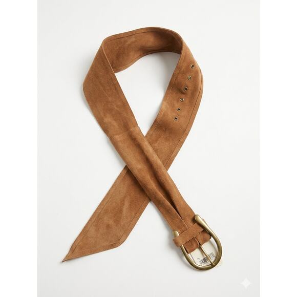NEW Free People Oversized Brown Leather M Boho Western Belt Suede Cowgirl